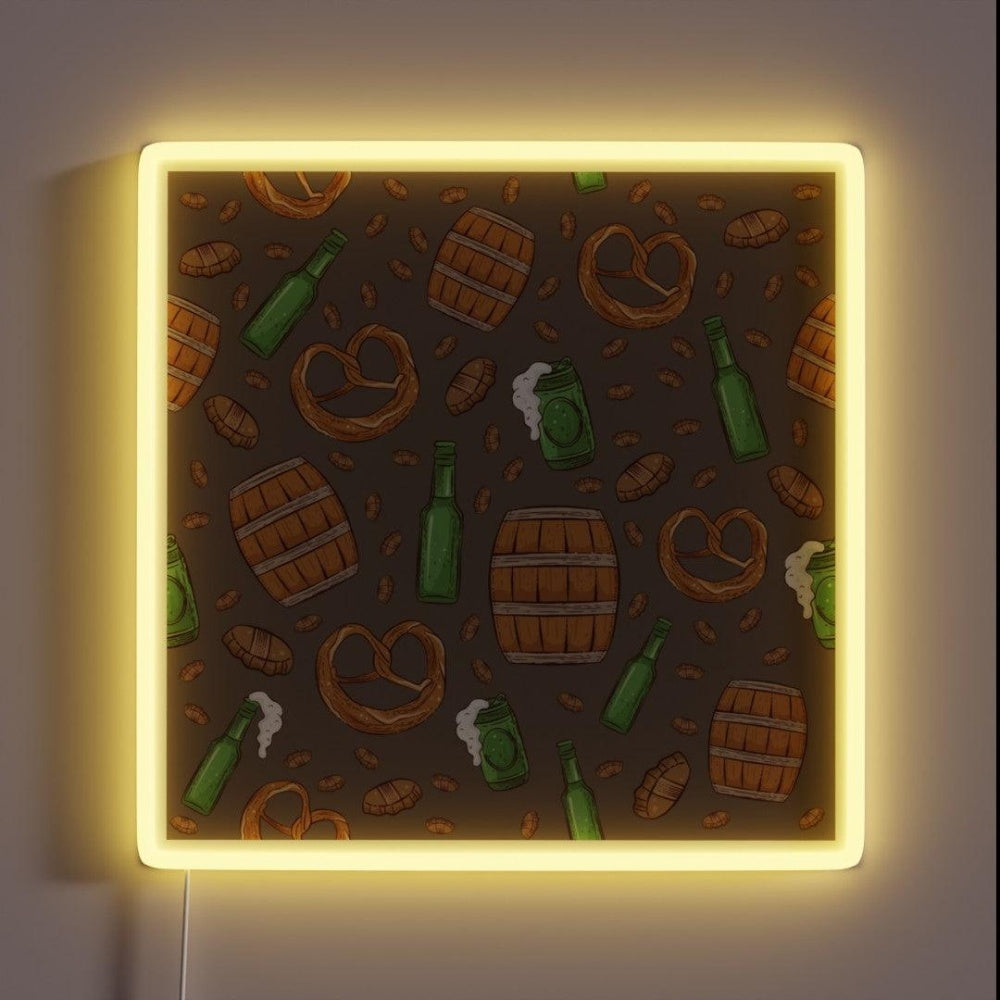 Pretzels And Beer Oktoberfest Pattern Chocolate Rgb Led Neon Sign