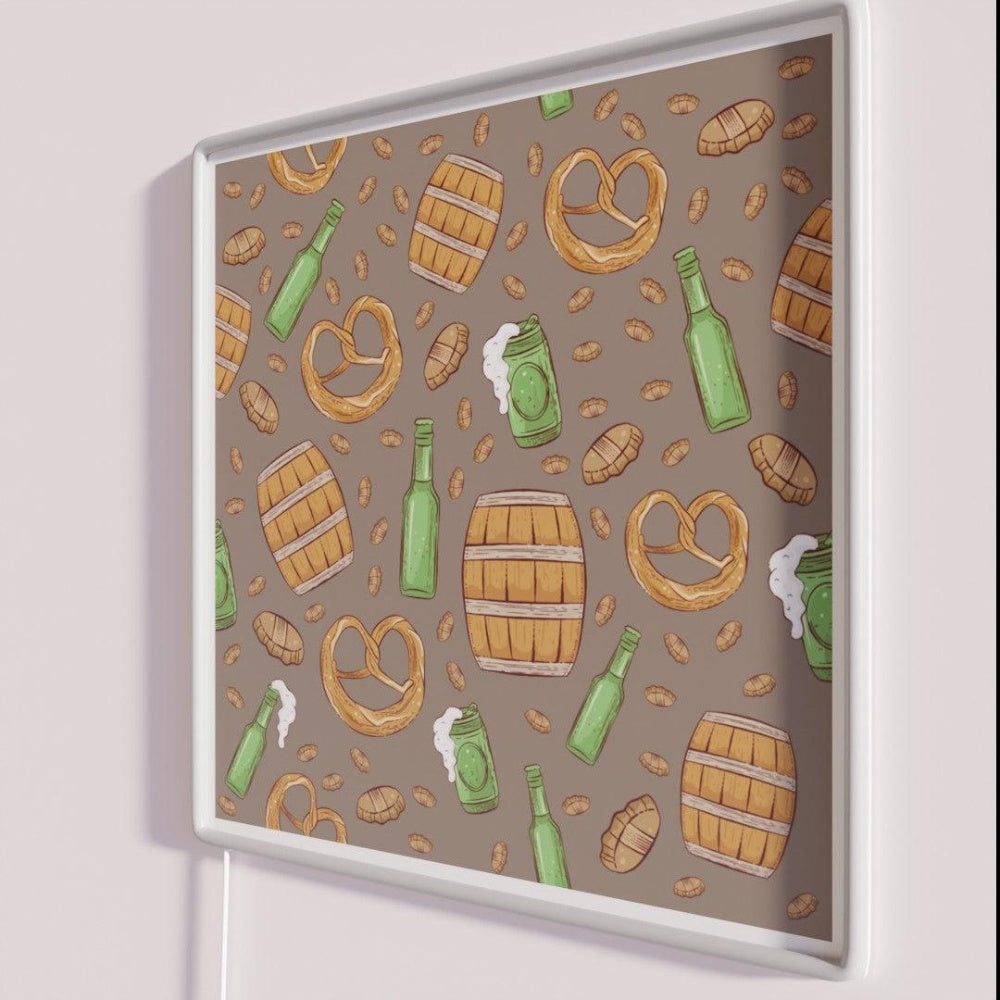 Pretzels And Beer Oktoberfest Pattern Chocolate Rgb Led Neon Sign