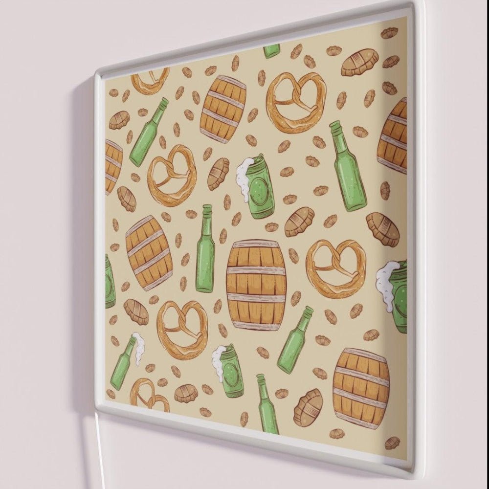 Pretzels And Beer Oktoberfest Pattern Cream Rgb Led Neon Sign - Shineneon