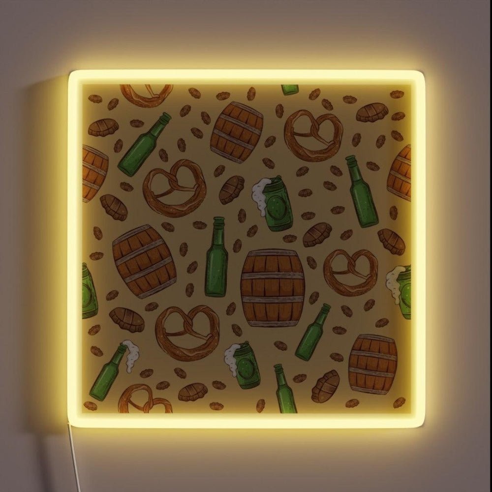 Pretzels And Beer Oktoberfest Pattern Cream Rgb Led Neon Sign - Shineneon