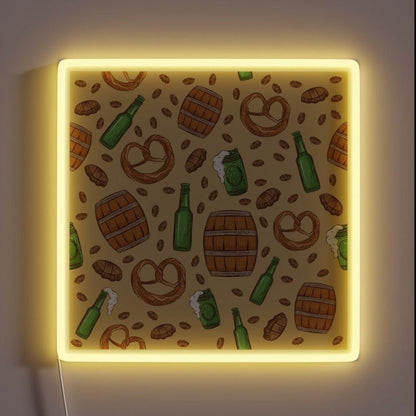 Pretzels And Beer Oktoberfest Pattern Cream Rgb Led Neon Sign - Shineneon