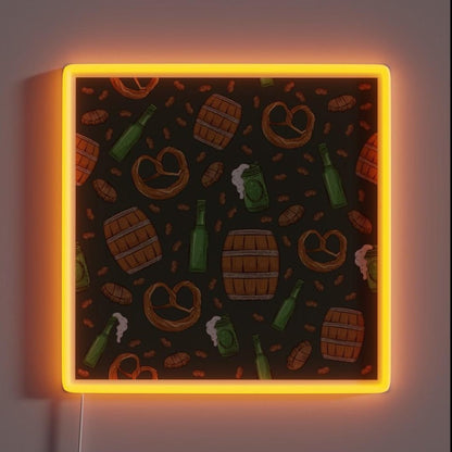 Pretzels And Beer Oktoberfest Pattern Forest Green Rgb Led Neon Sign - Shineneon