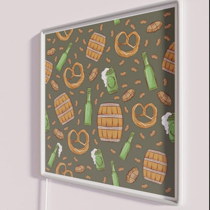 Pretzels And Beer Oktoberfest Pattern Forest Green Rgb Led Neon Sign - Shineneon
