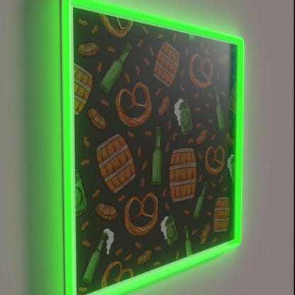 Pretzels And Beer Oktoberfest Pattern Forest Green Rgb Led Neon Sign - Shineneon