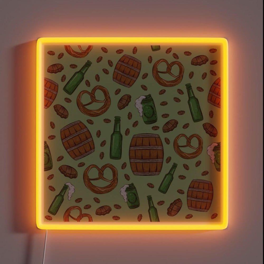 Pretzels And Beer Oktoberfest Pattern Key Lime Rgb Led Neon Sign - Shineneon