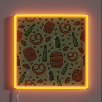 Pretzels And Beer Oktoberfest Pattern Key Lime Rgb Led Neon Sign - Shineneon