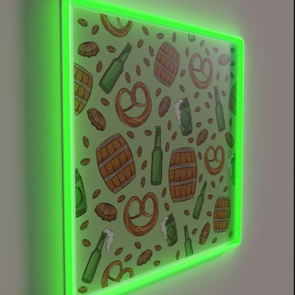 Pretzels And Beer Oktoberfest Pattern Key Lime Rgb Led Neon Sign - Shineneon