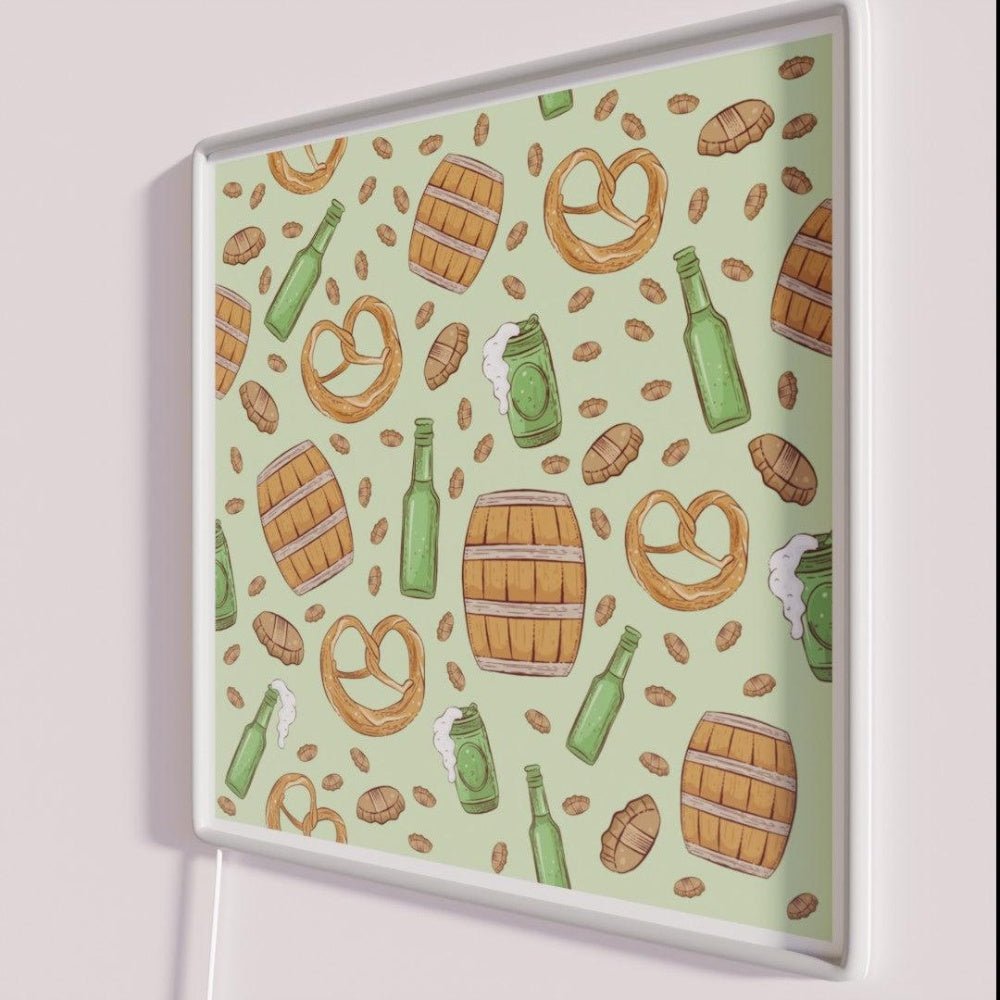 Pretzels And Beer Oktoberfest Pattern Key Lime Rgb Led Neon Sign - Shineneon