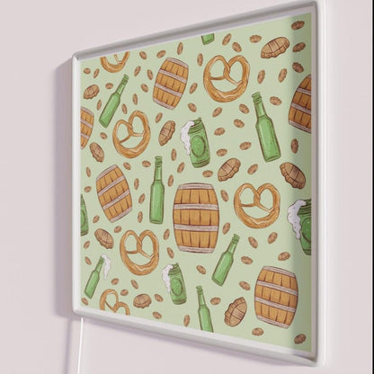 Pretzels And Beer Oktoberfest Pattern Key Lime Rgb Led Neon Sign - Shineneon