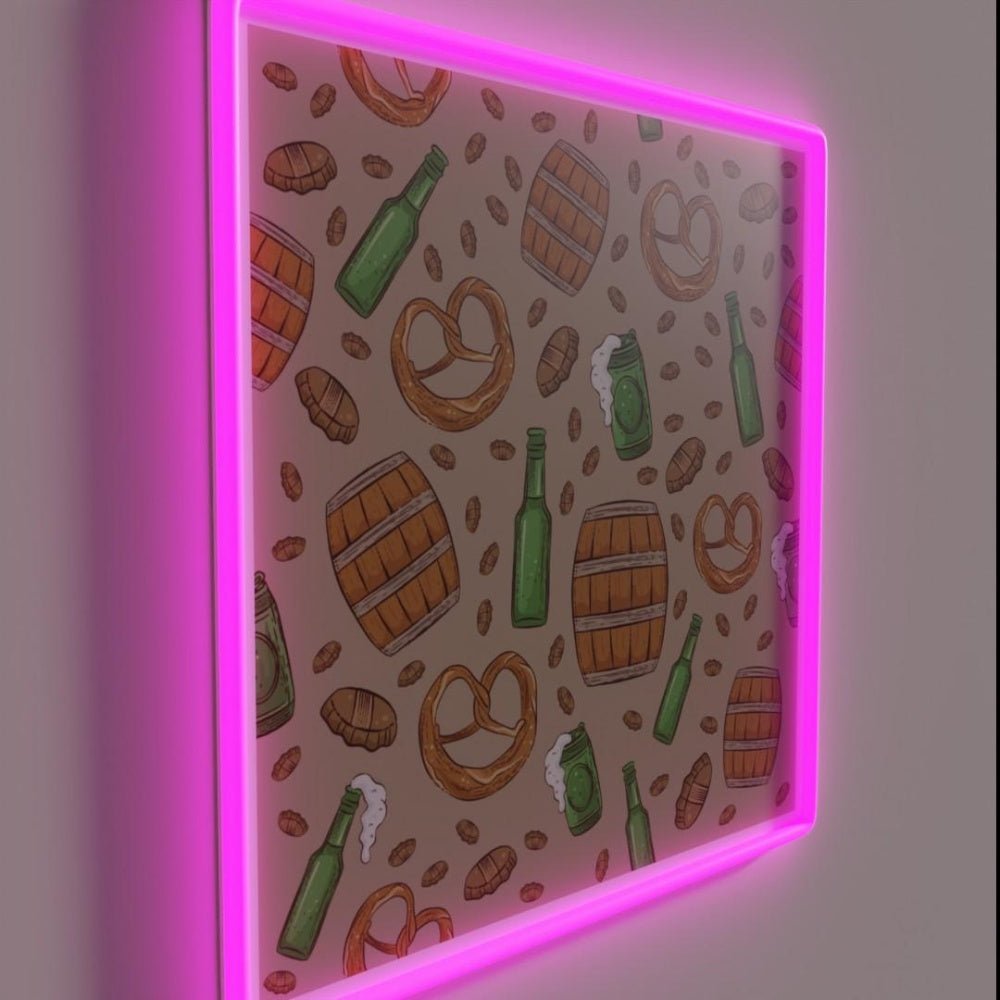 Pretzels And Beer Oktoberfest Pattern Khaki Rgb Led Neon Sign - Shineneon