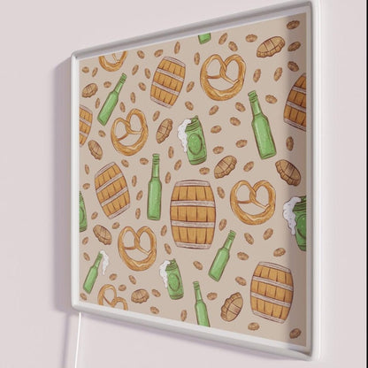 Pretzels And Beer Oktoberfest Pattern Khaki Rgb Led Neon Sign - Shineneon