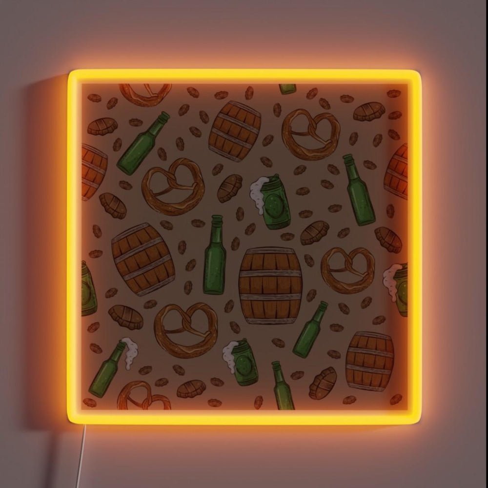 Pretzels And Beer Oktoberfest Pattern Khaki Rgb Led Neon Sign - Shineneon