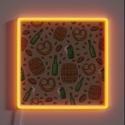 Pretzels And Beer Oktoberfest Pattern Khaki Rgb Led Neon Sign - Shineneon