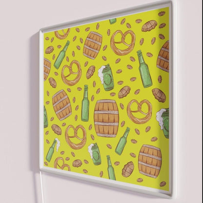 Pretzels And Beer Oktoberfest Pattern Lime Rgb Led Neon Sign - Shineneon