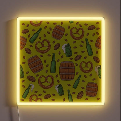 Pretzels And Beer Oktoberfest Pattern Lime Rgb Led Neon Sign - Shineneon