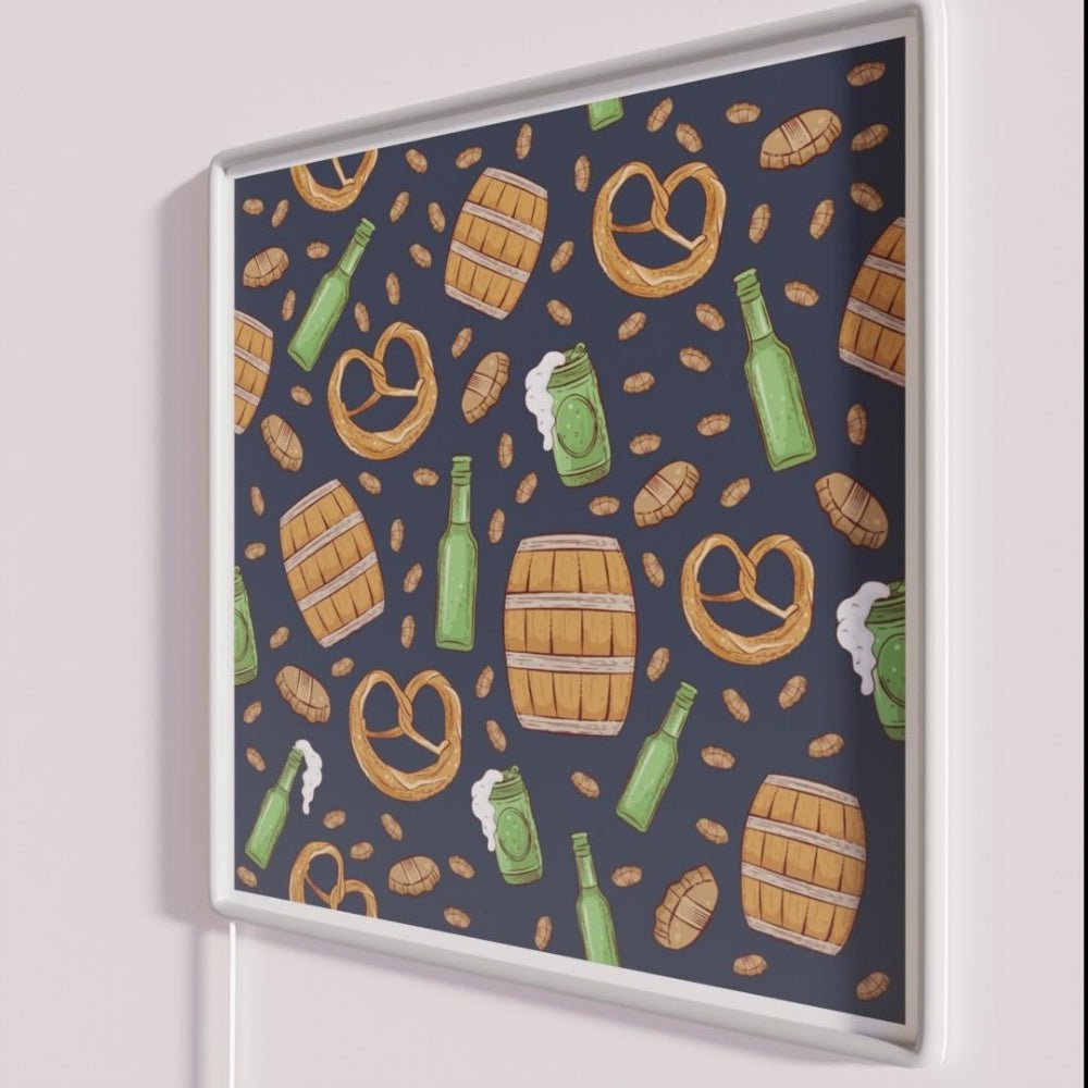 Pretzels And Beer Oktoberfest Pattern Navy Rgb Led Neon Sign - Shineneon