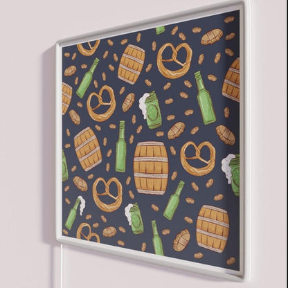 Pretzels And Beer Oktoberfest Pattern Navy Rgb Led Neon Sign - Shineneon