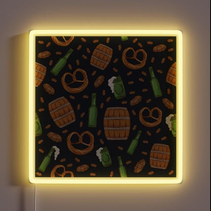 Pretzels And Beer Oktoberfest Pattern Navy Rgb Led Neon Sign - Shineneon