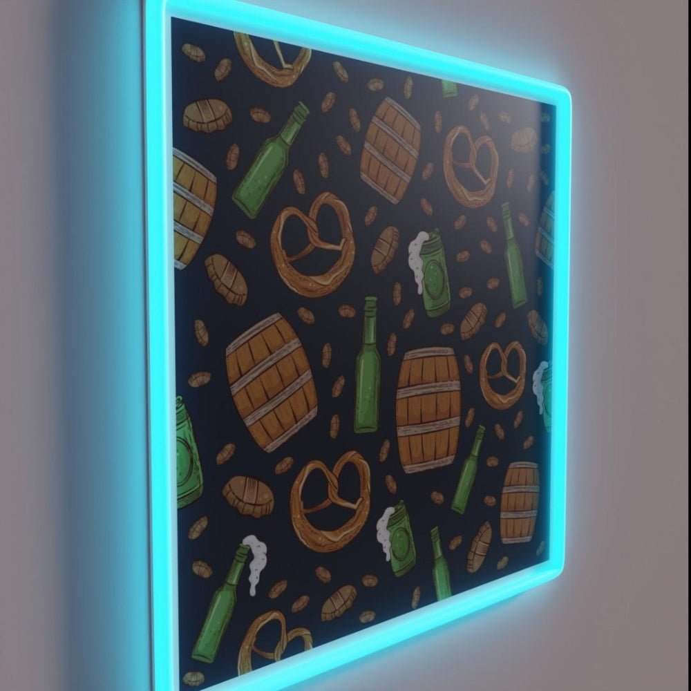 Pretzels And Beer Oktoberfest Pattern Navy Rgb Led Neon Sign - Shineneon