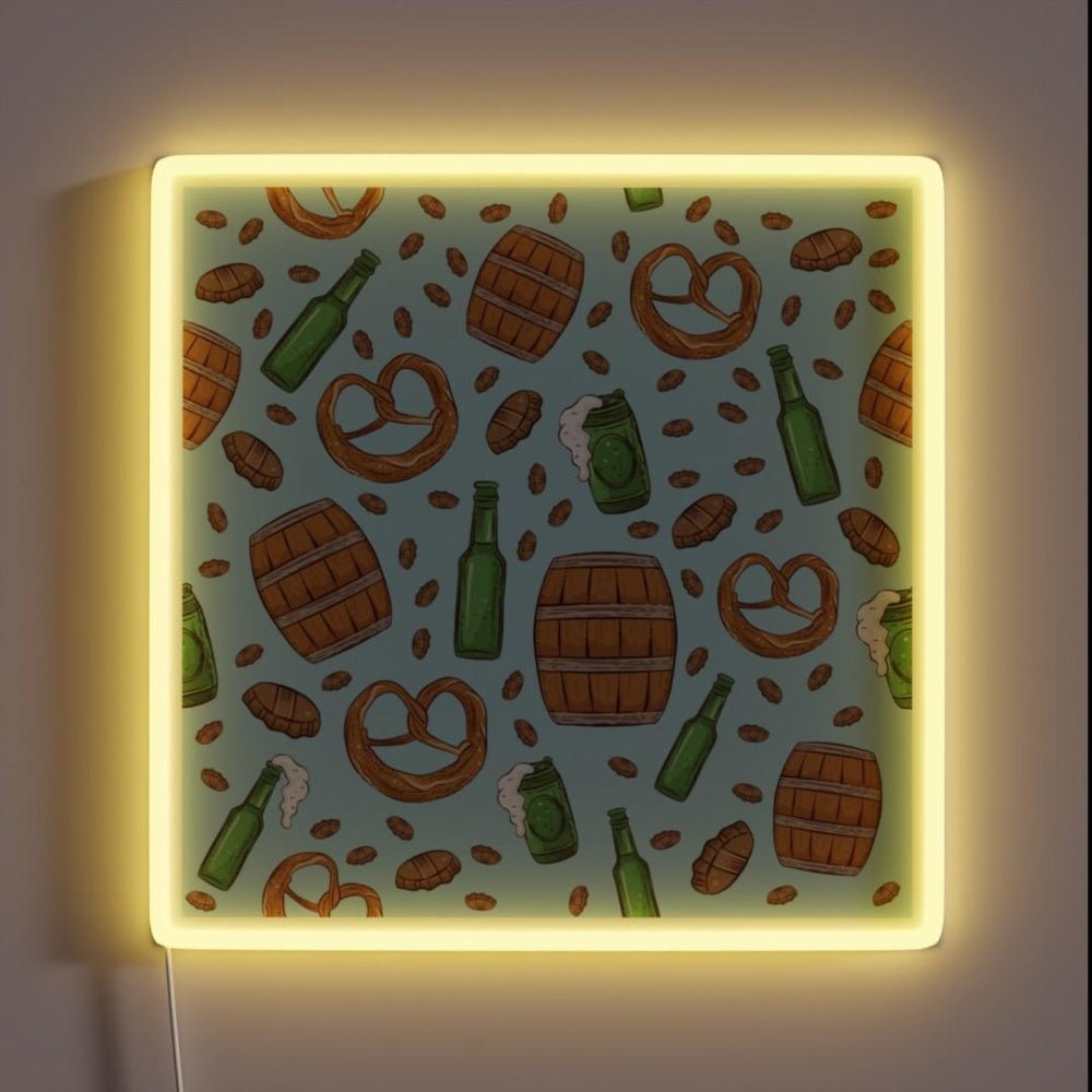 Pretzels And Beer Oktoberfest Pattern Sky Blue Rgb Led Neon Sign - Shineneon