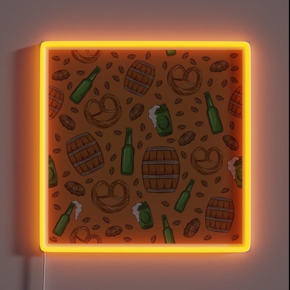 Pretzels And Beer Oktoberfest Pattern Tan Rgb Led Neon Sign - Shineneon