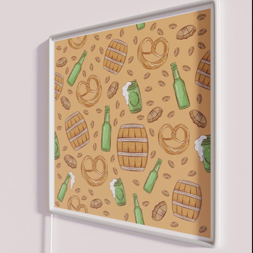 Pretzels And Beer Oktoberfest Pattern Tan Rgb Led Neon Sign - Shineneon
