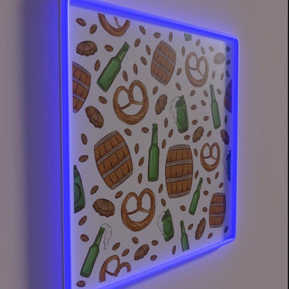 Pretzels And Beer Oktoberfest Pattern White Rgb Led Neon Sign - Shineneon