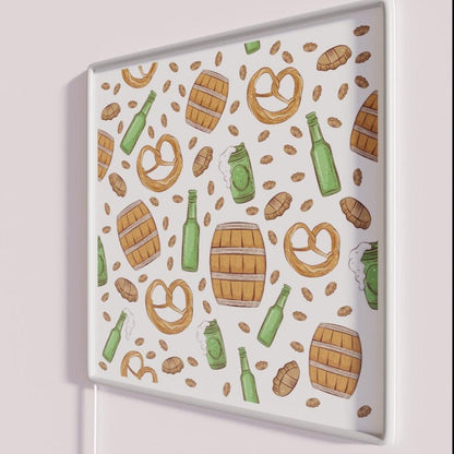 Pretzels And Beer Oktoberfest Pattern White Rgb Led Neon Sign - Shineneon