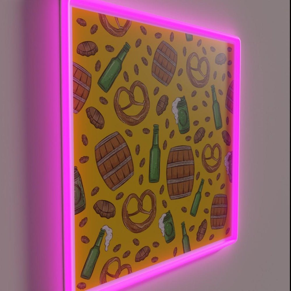 Pretzels And Beer Oktoberfest Pattern Yellow Rgb Led Neon Sign - Shineneon