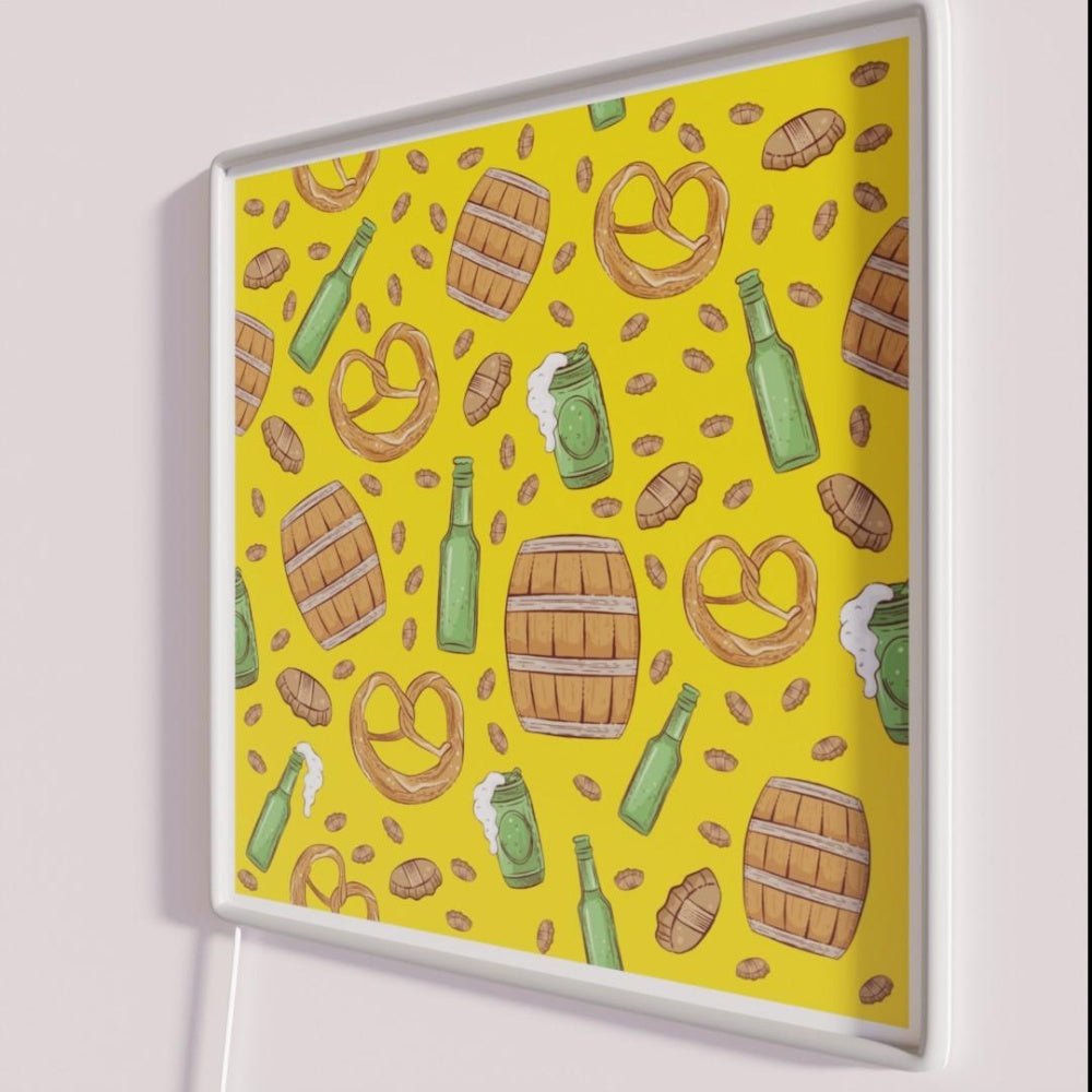Pretzels And Beer Oktoberfest Pattern Yellow Rgb Led Neon Sign - Shineneon