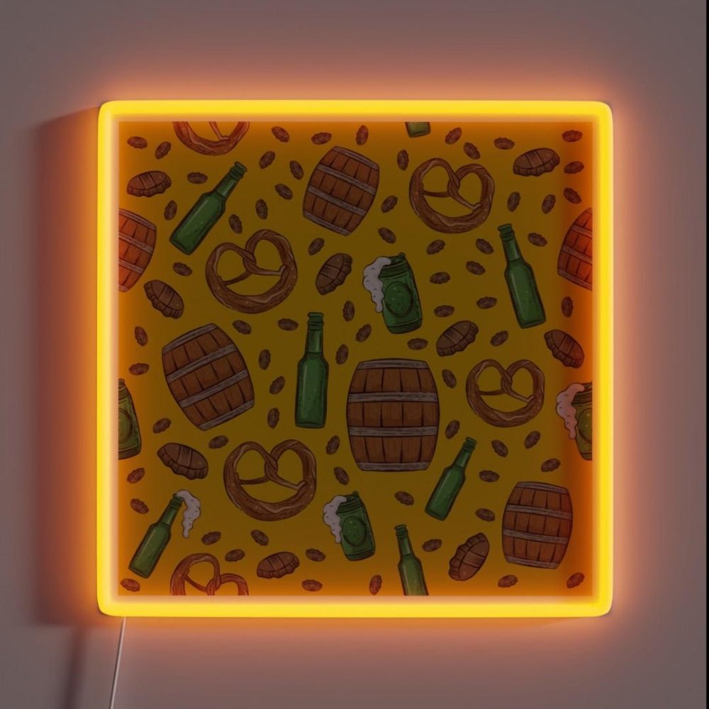 Pretzels And Beer Oktoberfest Pattern Yellow Rgb Led Neon Sign - Shineneon