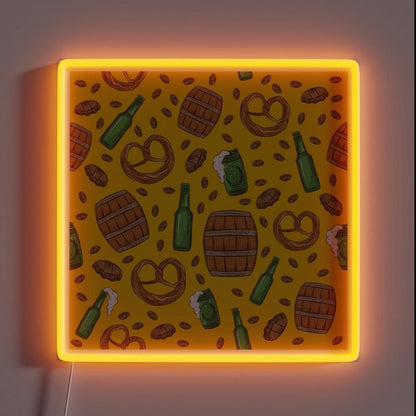 Pretzels And Beer Oktoberfest Pattern Yellow Rgb Led Neon Sign - Shineneon
