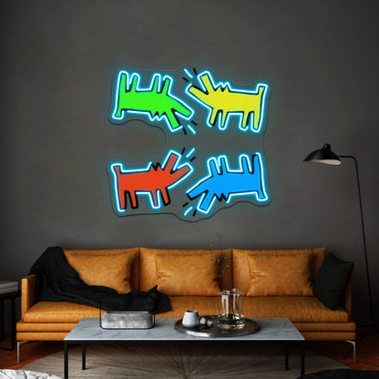 Primary Colour Dogs Artwork Led Signs For Bedroom