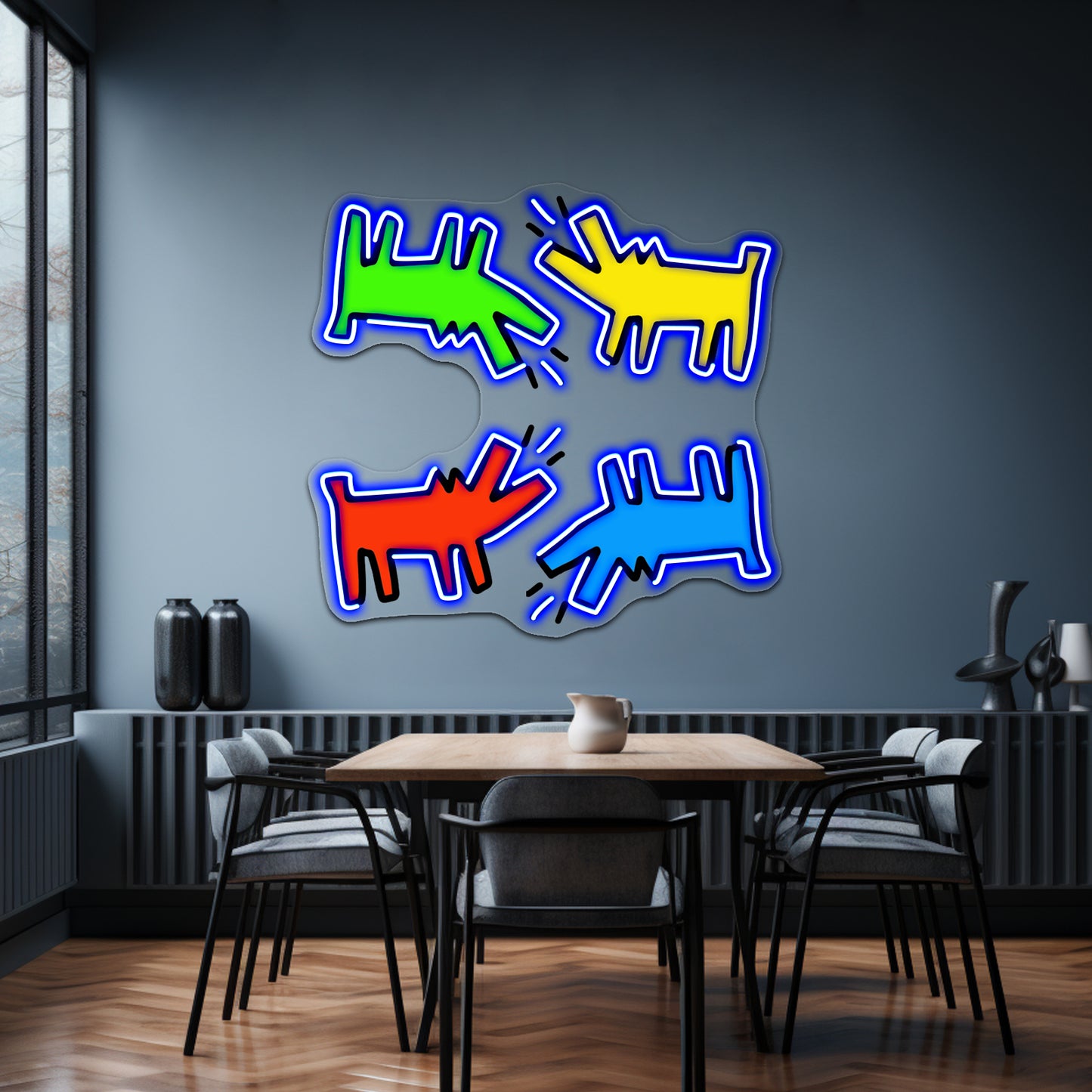 Primary Colour Dogs Artwork Led Signs For Bedroom