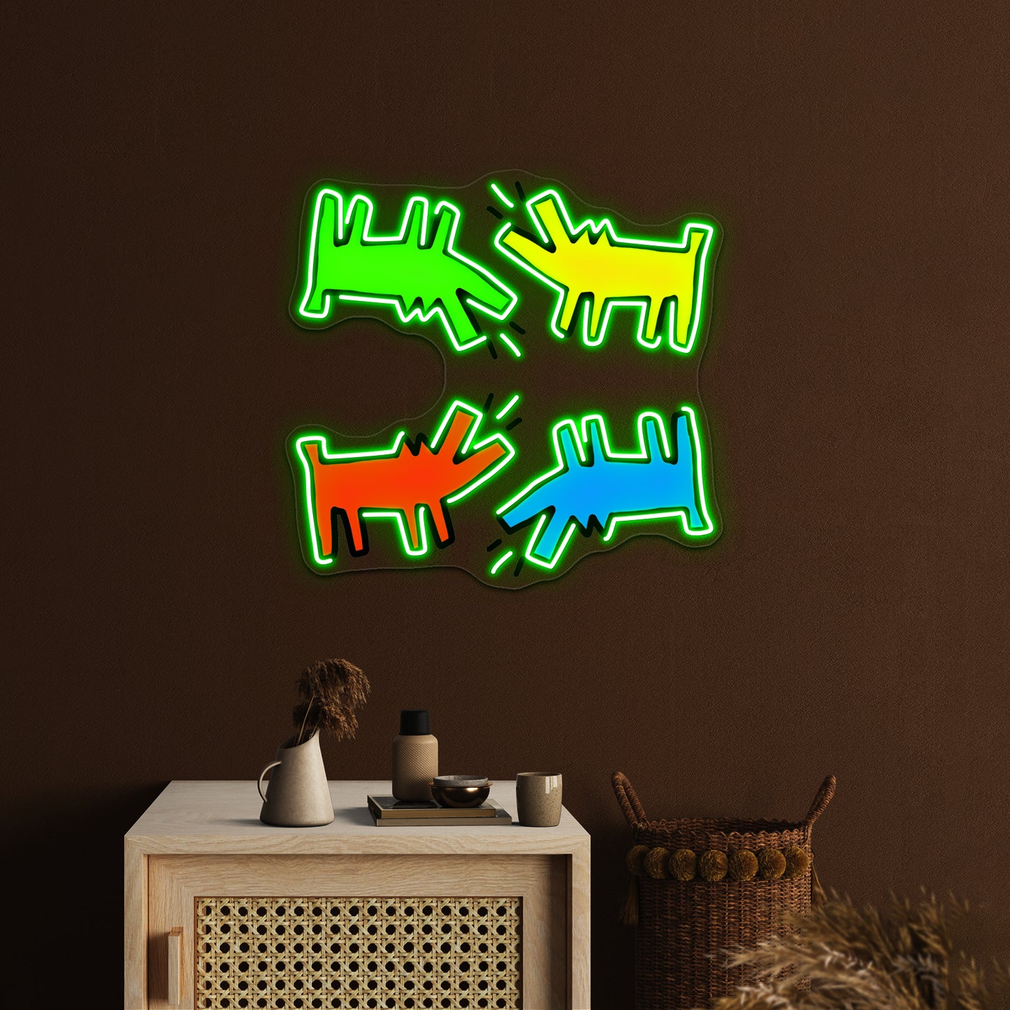 Primary Colour Dogs Artwork Led Signs For Bedroom