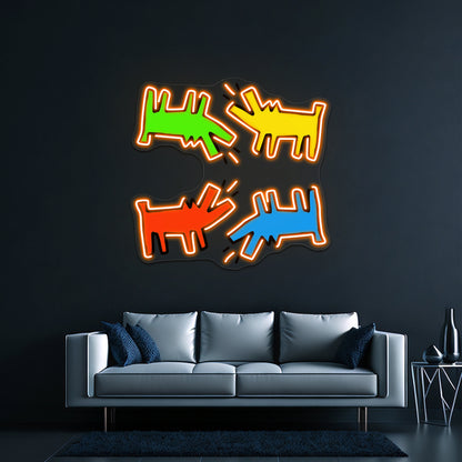 Primary Colour Dogs Artwork Led Signs For Bedroom