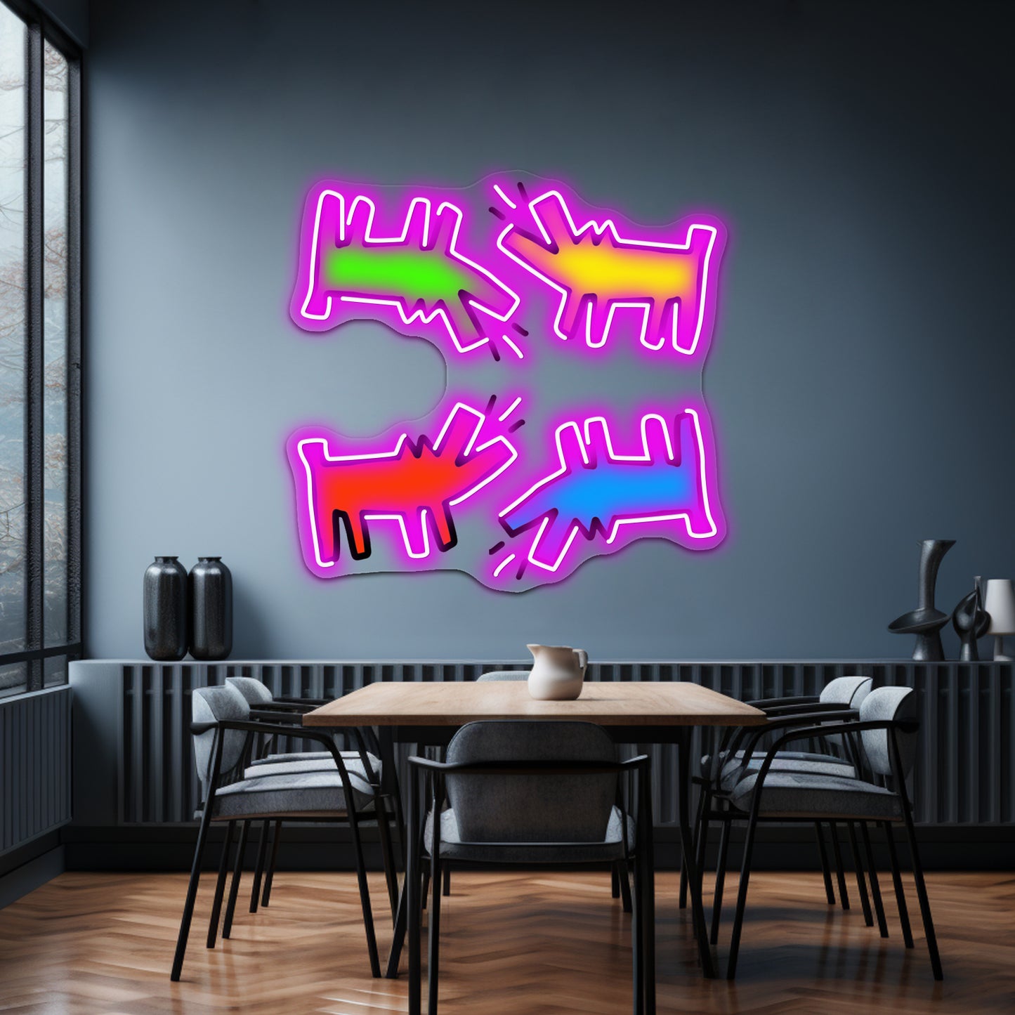 Primary Colour Dogs Artwork Led Signs For Bedroom