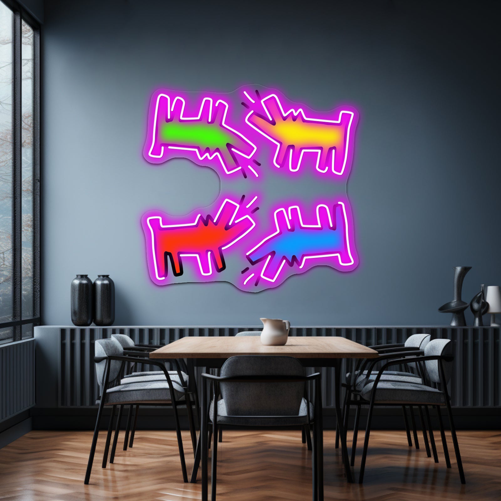 Primary Colour Dogs Artwork Led Signs For Bedroom | Shineneon