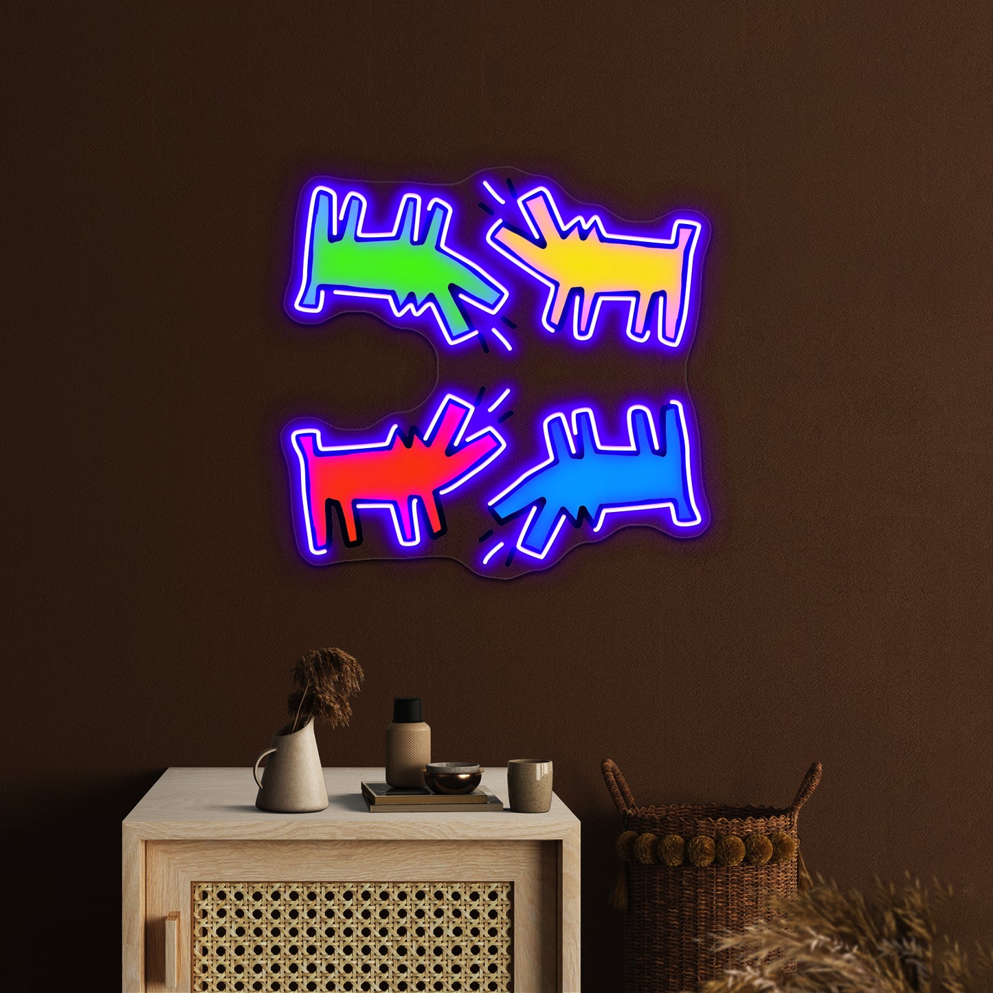 Primary Colour Dogs Artwork Led Signs For Bedroom