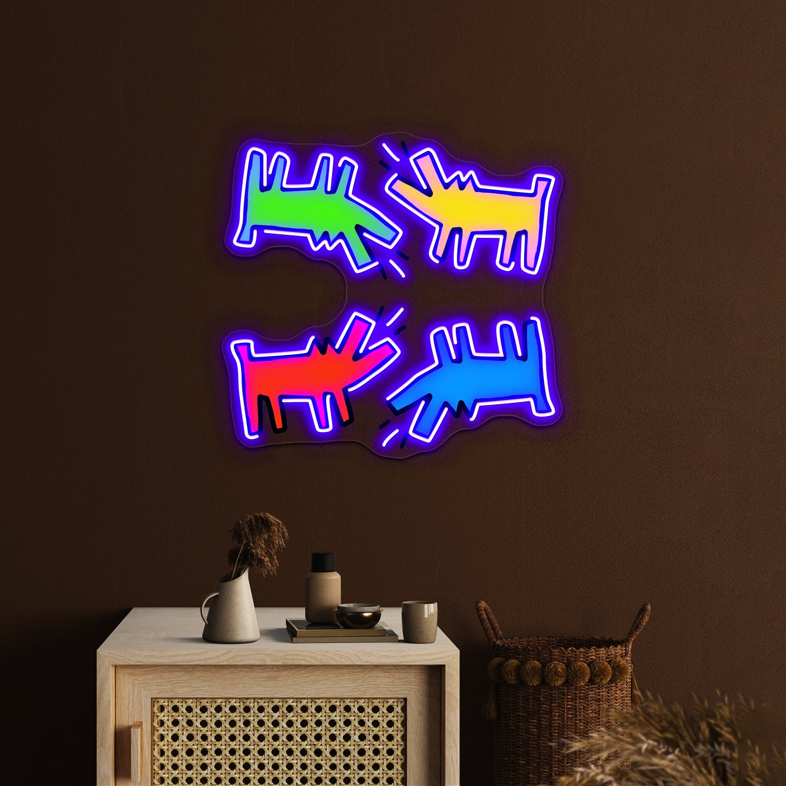 Primary Colour Dogs Artwork Led Signs For Bedroom | Shineneon