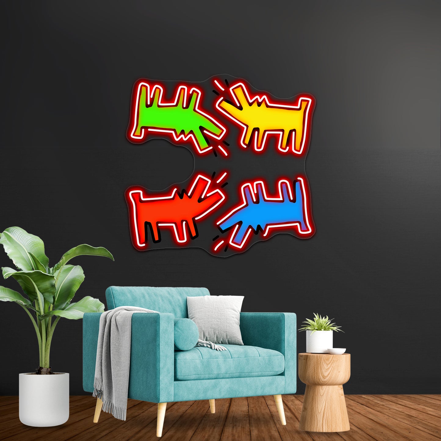 Primary Colour Dogs Artwork Led Signs For Bedroom