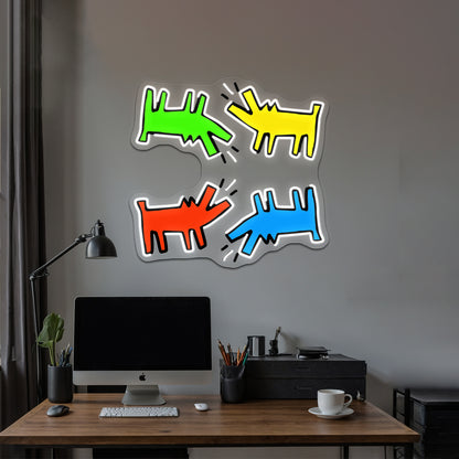 Primary Colour Dogs Artwork Led Signs For Bedroom