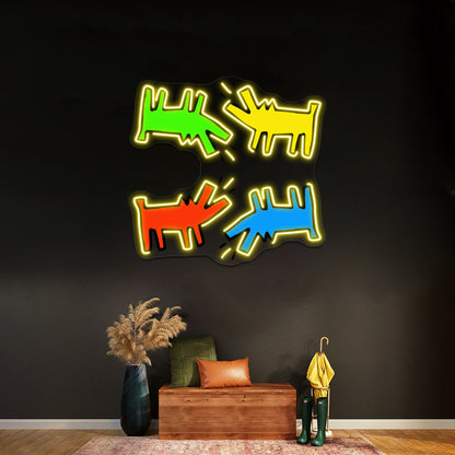 Primary Colour Dogs Artwork Led Signs For Bedroom