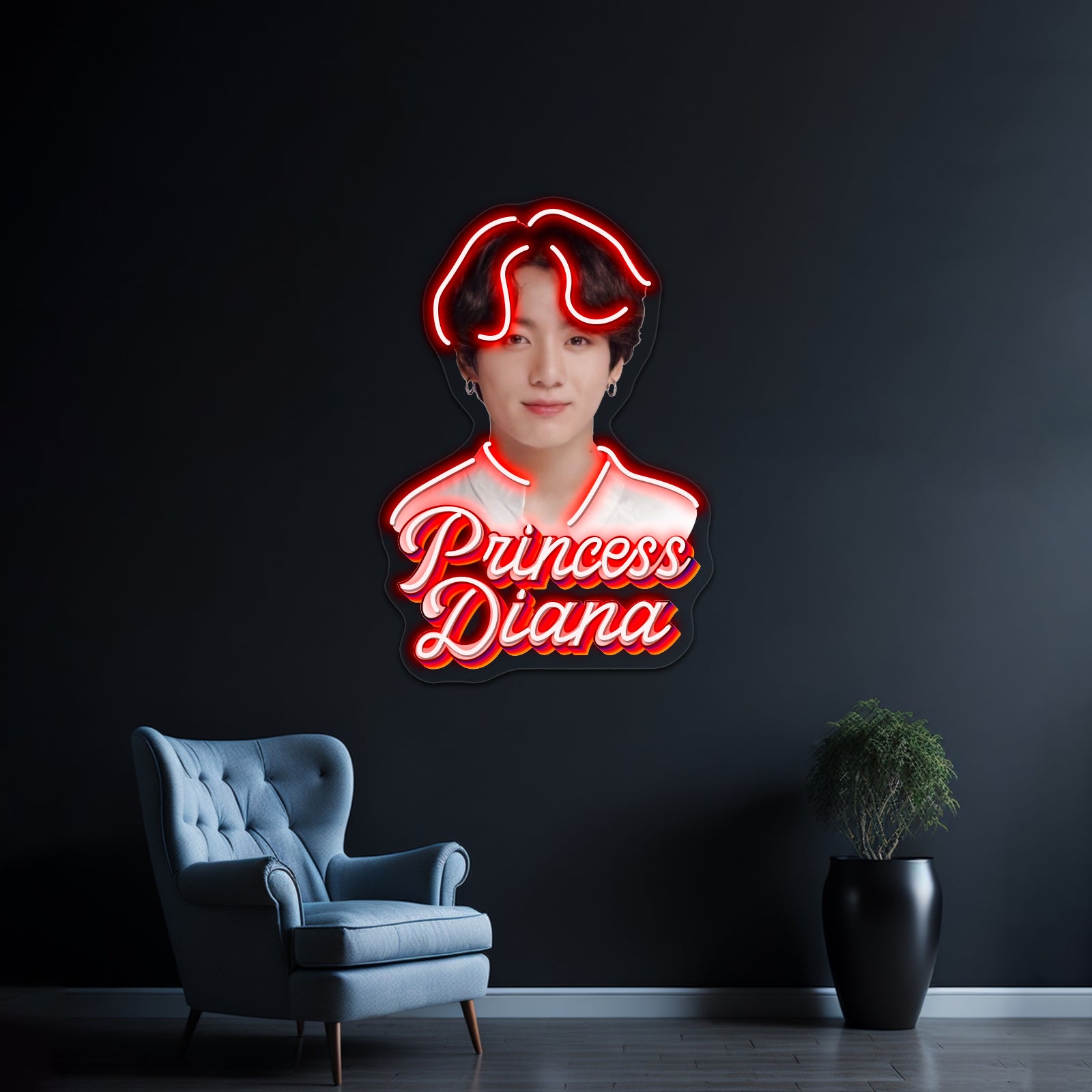 Princess Diana Jungkook Kpop Retro Meme Artwork Led Signs | Shineneon