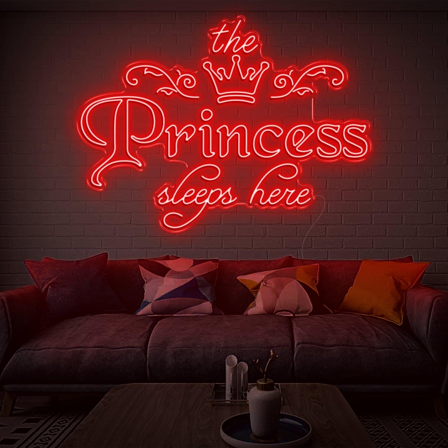 Princess Sleeps Here Pink Crown Led Neon Sign For Girls Bedroom Wall Decor | Shineneon