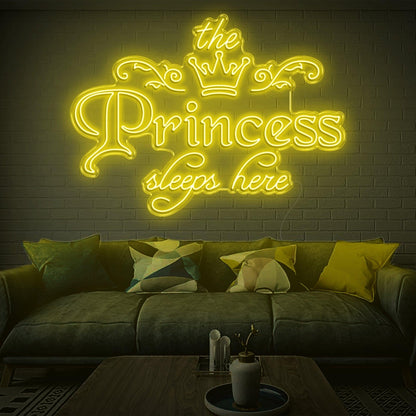 Princess Sleeps Here Pink Crown Led Neon Sign For Girls Bedroom Wall Decor | Shineneon