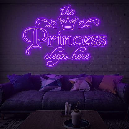 Princess Sleeps Here Pink Crown Led Neon Sign For Girls Bedroom Wall Decor | Shineneon