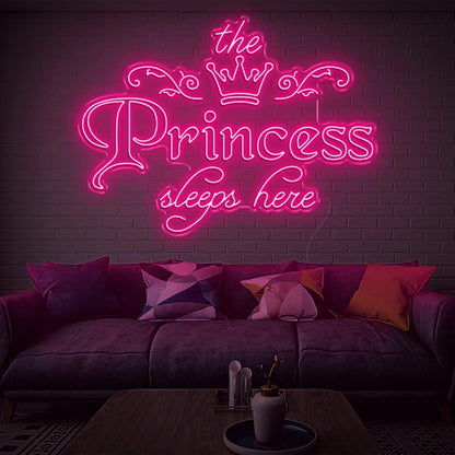 Princess Sleeps Here Pink Crown Led Neon Sign For Girls Bedroom Wall Decor | Shineneon