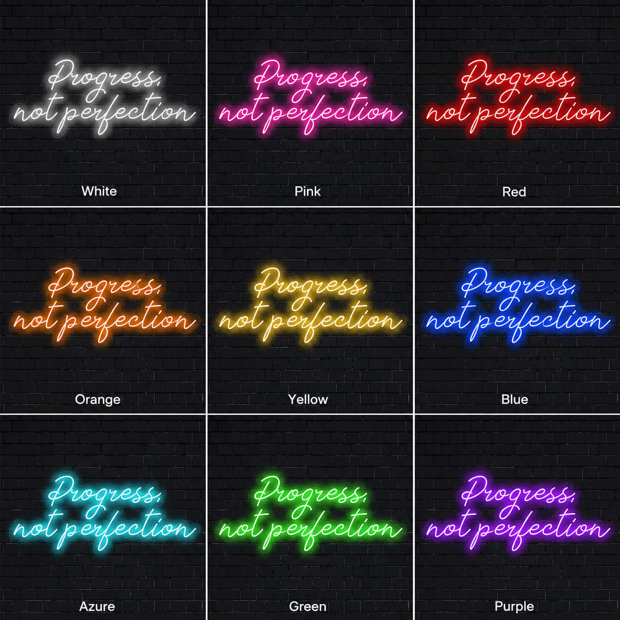 Progress Not Perfection LED Neon Sign - 05 Color Grid