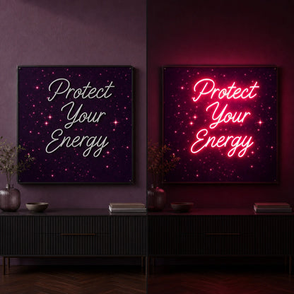 Protect Your Energy LED Neon Sign Garage Man Cave Neon Sign day and night comparison